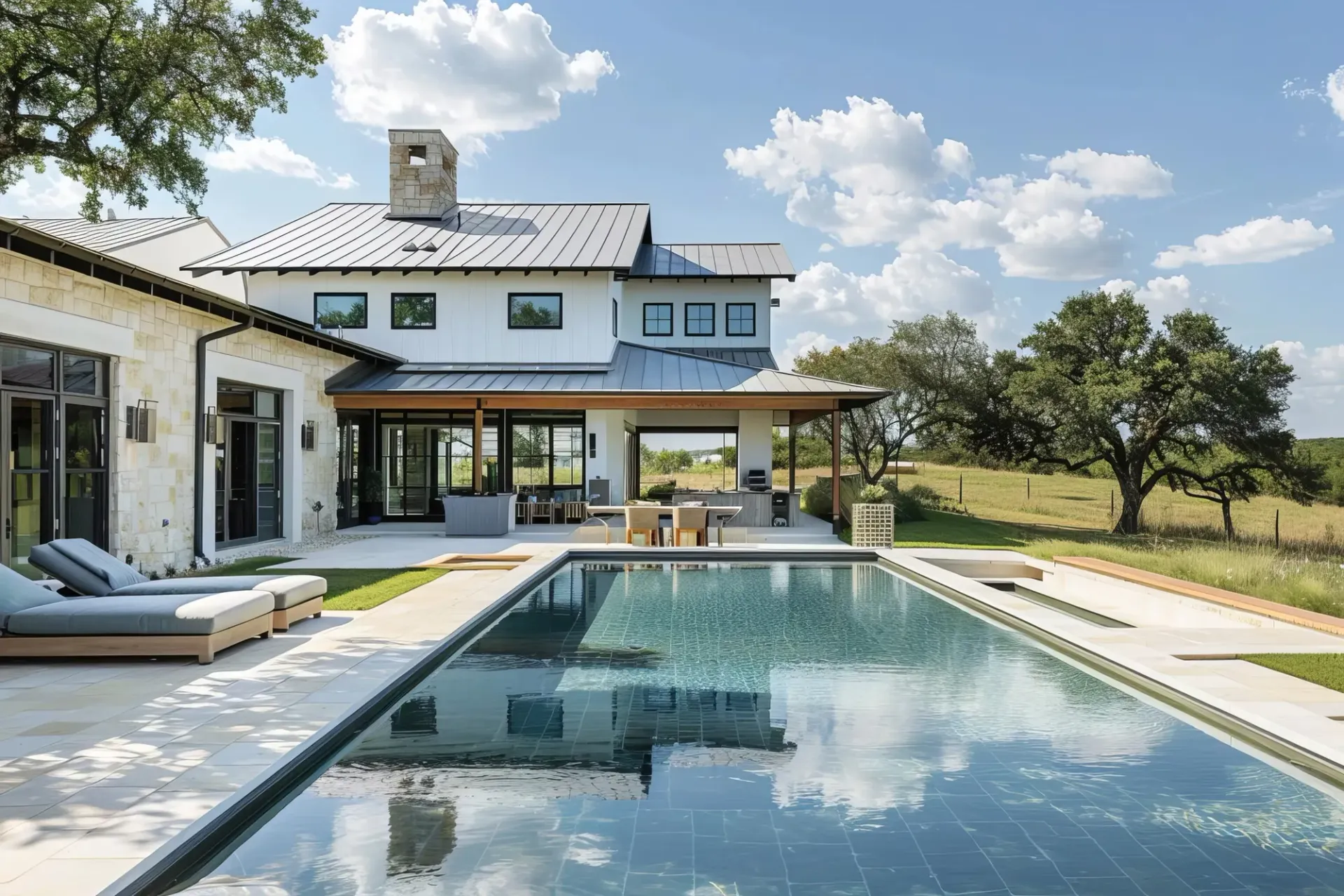 Modern dark plaster gunite pool in Joshua, TX
