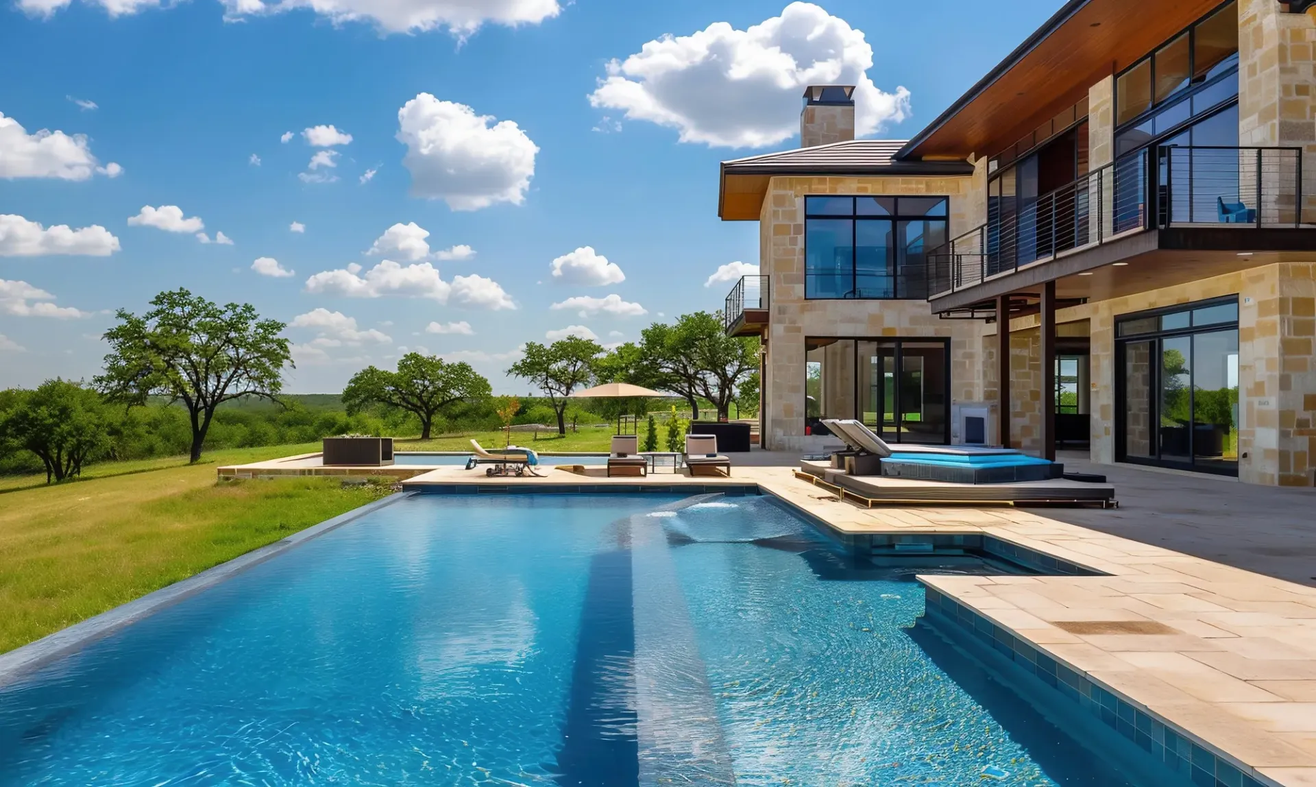 Gunite pool with travertine deck in Granbury, TX